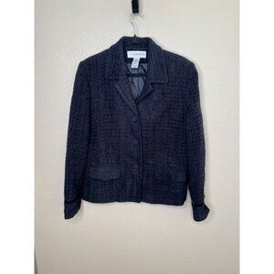 Sag Harbor Womens Black Textured Blazer 12 Acrylic Blend 3-Button Closure Jacket